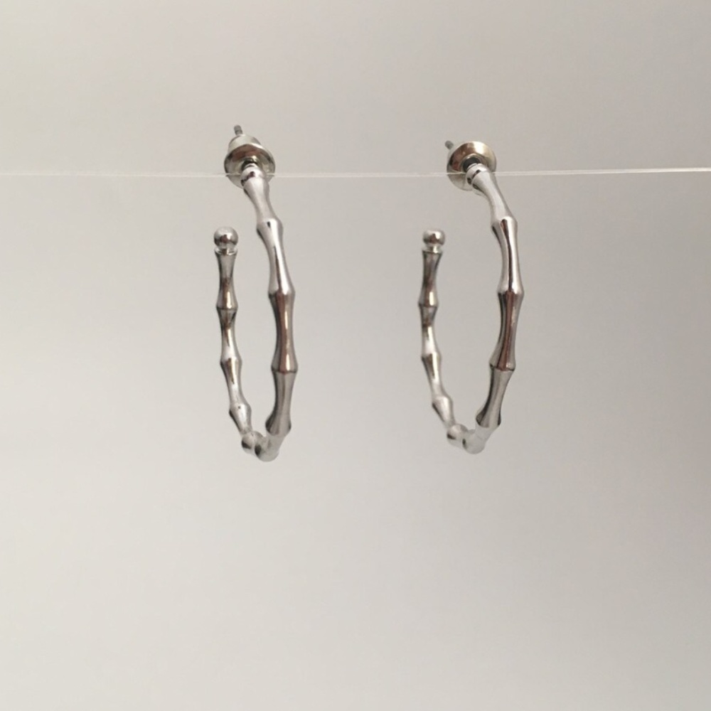 Elegant Bamboo Silver Color Hoop Earrings